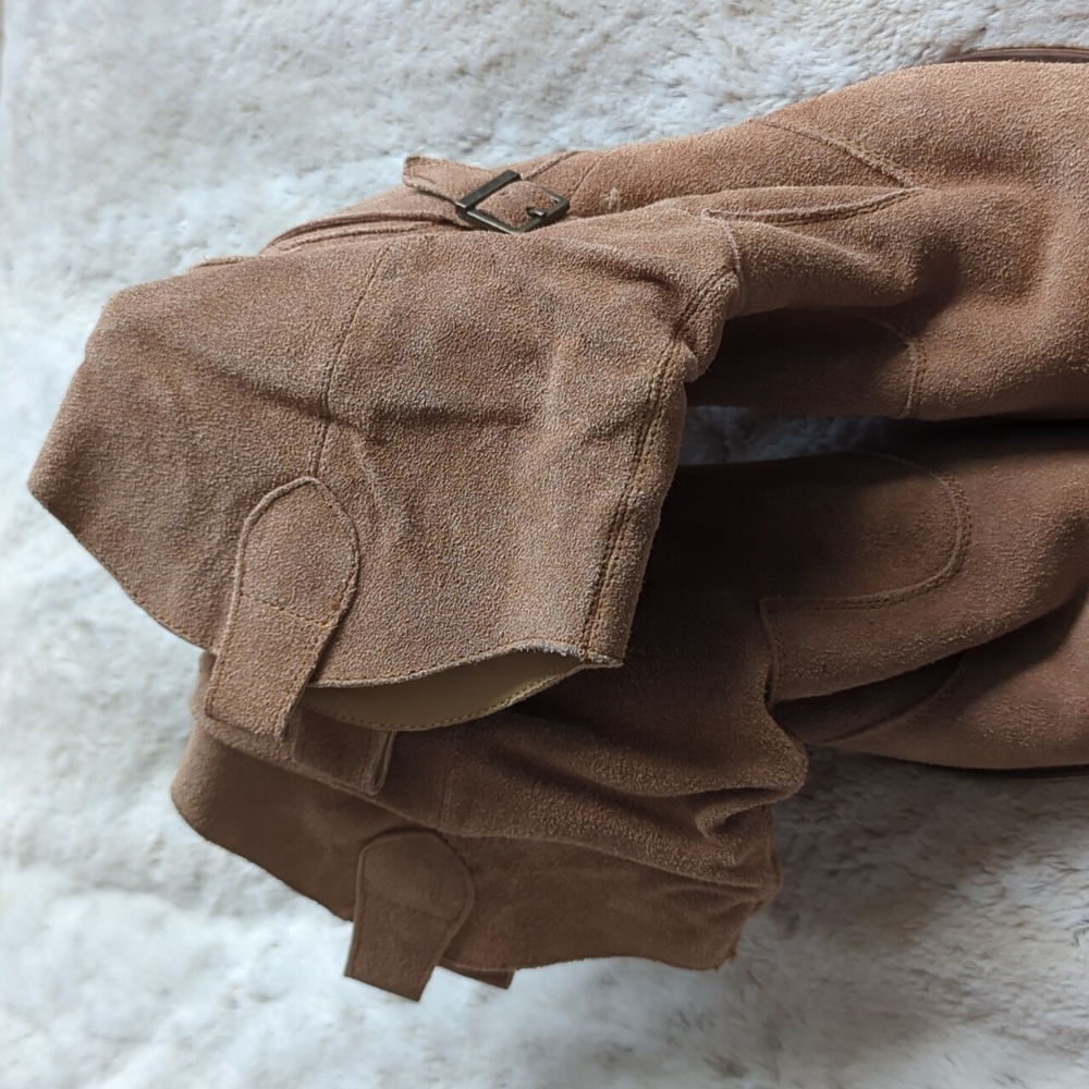 Decree Light Brown Suede Leather Ankle Western Heel Ankle Booties Shoes Size 10 - Picture 3 of 8
